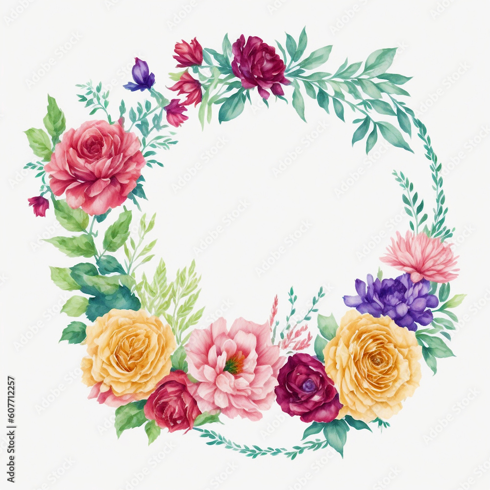 frame with flowers, colorful watercolor floral background, floral pattern