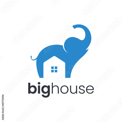 Elephant and house combination logo. It is suitable for use as a home sale logo.