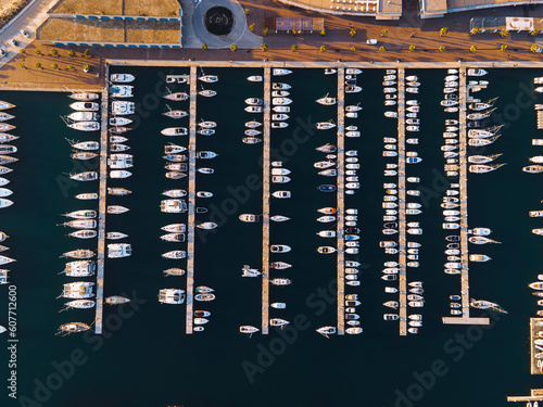 Luxury yacht port drone view