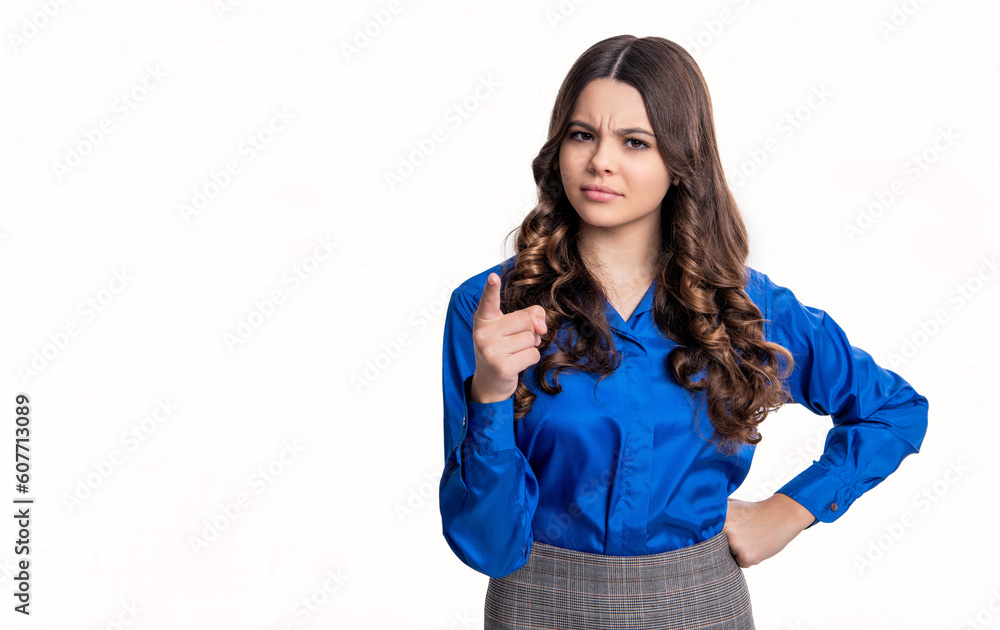 serious teen business girl in studio. teen business girl on background. photo of teen business girl