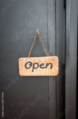 Hanging open sign on the door