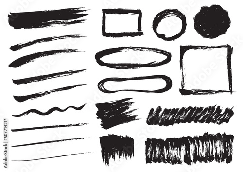 少ないの墨で書いた様々な線やパーツのセット