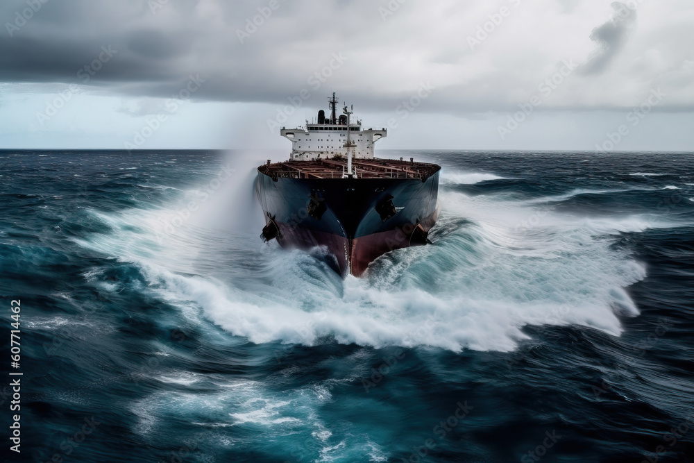 a large cargo tanker crashes at sea, generative AI. a large cargo tanker crashes at sea, generative AI.