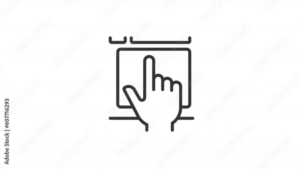 Animated using touch pad line icon. Hand moving above laptop touchpad