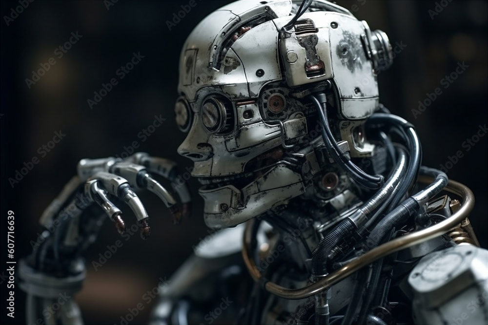 Fototapeta premium Contemplative Robot, Thoughtful Artificial Intelligence. AI generated