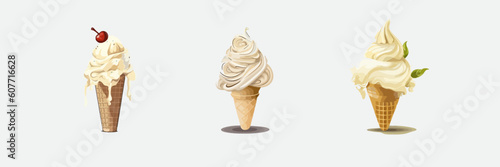 vanilla ice cream cone vector, summer food