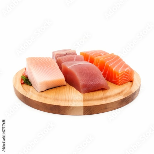 Raw set of sea fish food, Generative ai