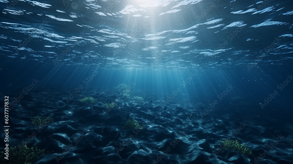 Underwater view with a sunlights. Generative Ai Underwater view with a sunlights. Generative Ai