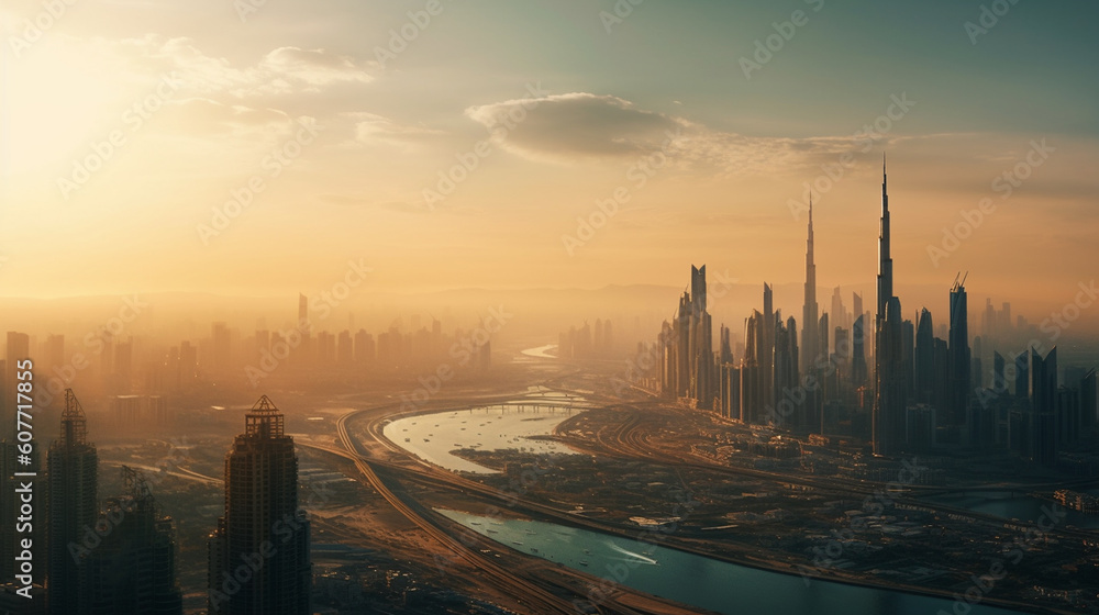 Dubai at the sunset. Generative Ai
