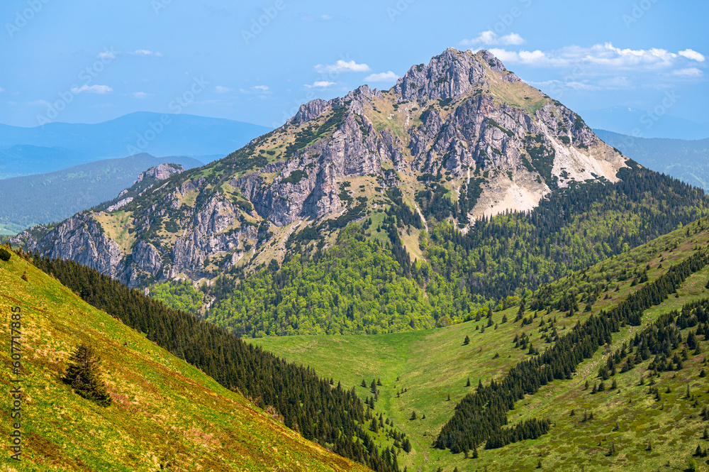 Naklejka premium Mount Velky Rozsutec. Colorful spring mountain landscape of the Mala Fatra, Slovakia.