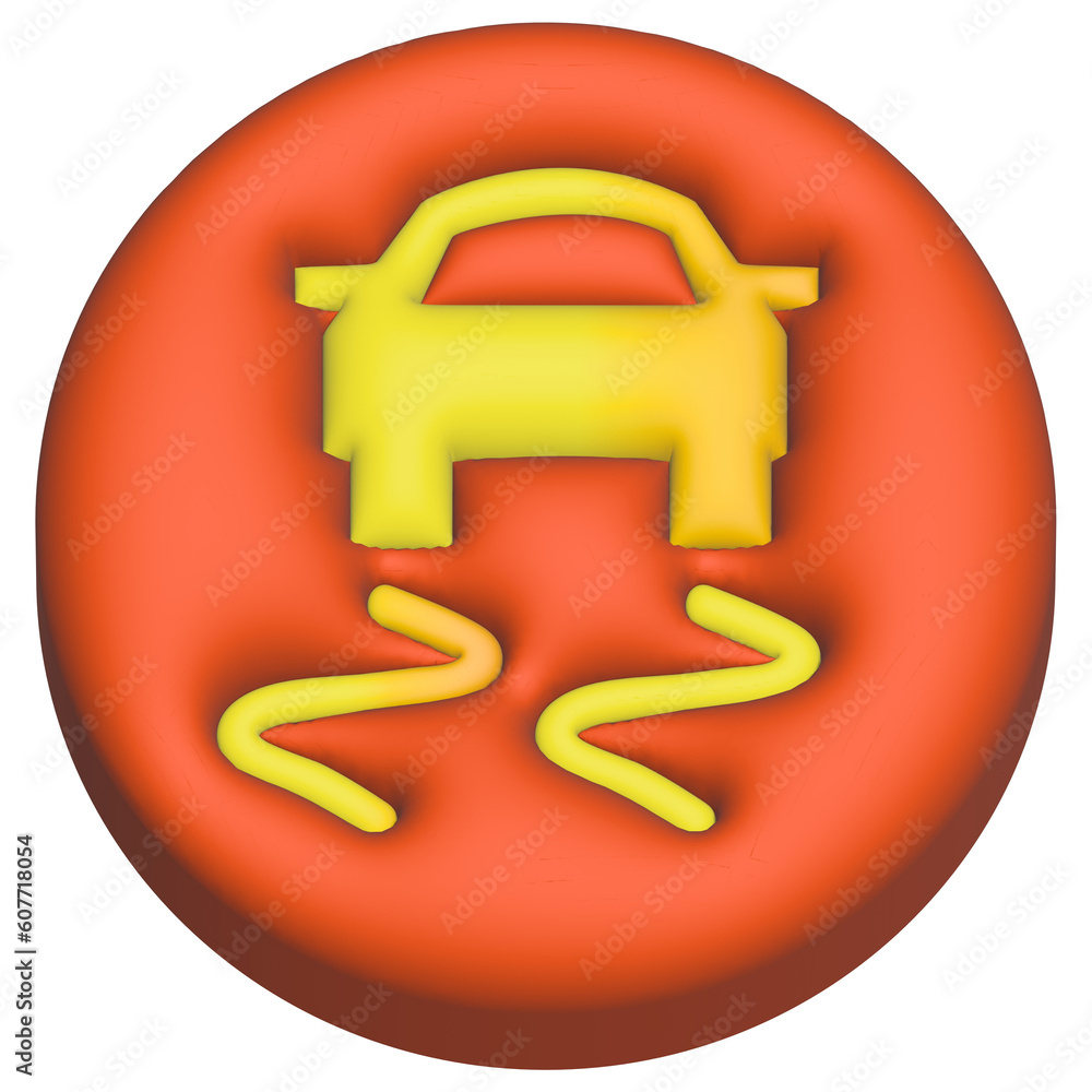 Car warning symbol light 3D icon illustrations, Traction Control Light