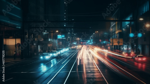 Traffic lights in the night city. Generative Ai