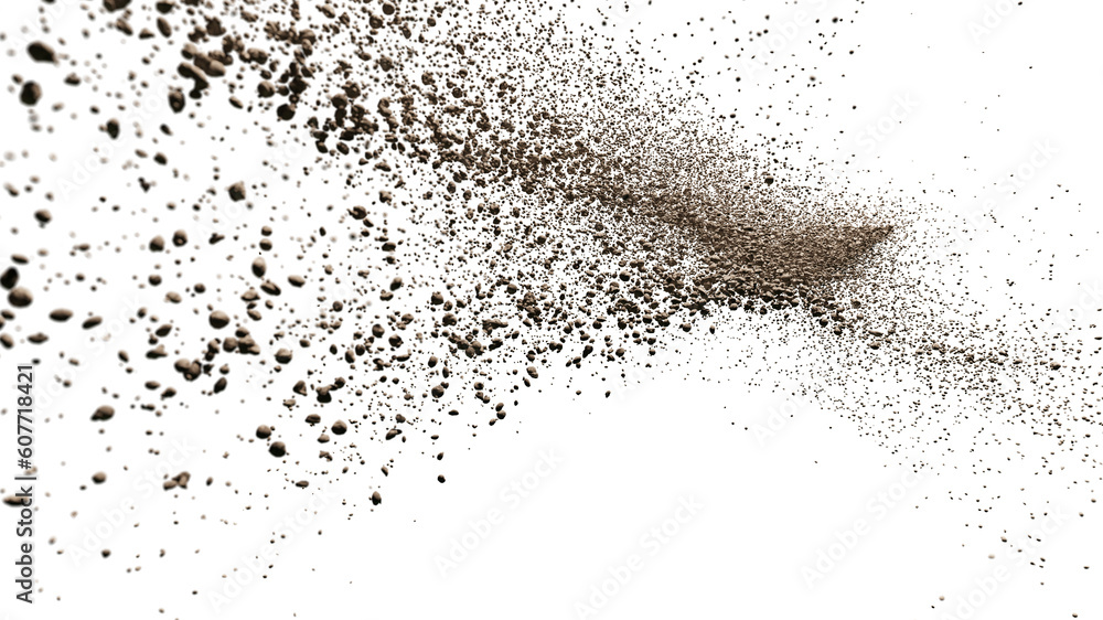 flying debris with empty space, isolated on transparent background   