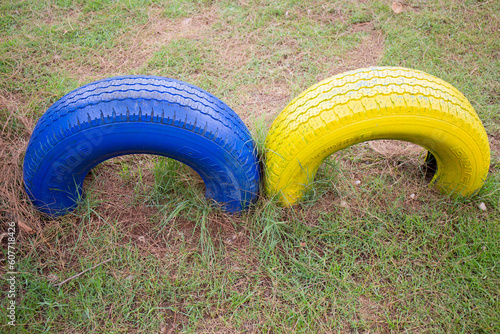 Tires that are painted and used to create seats