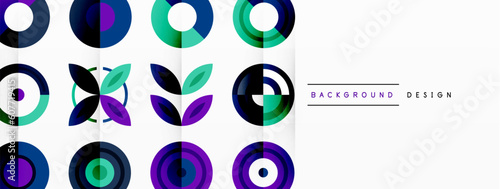 Colorful circles in a grid composition abstract background. Design for wallpaper, banner, background, landing page, wall art, invitation, prints, posters