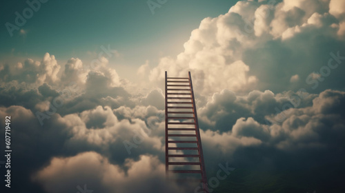 Clouds and ladder. Business and career. Growth. Generative Ai