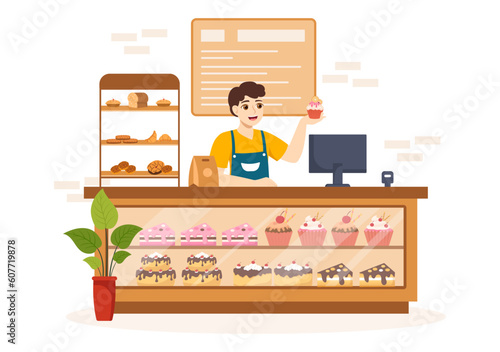 Confectioner Vector Illustration with Chef Wearing Apron Preparing Dessert  Sweet Products and Pastry in Flat Cartoon Hand Drawn Templates