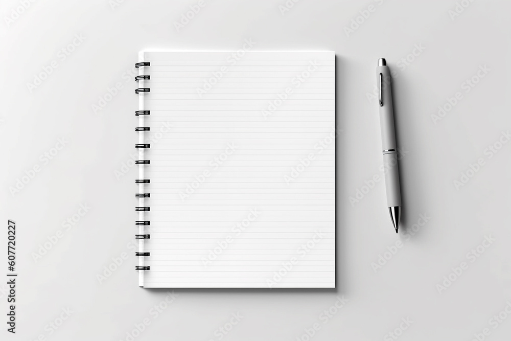 White blank sheets of a4 paper size or documents mockup with pen on a gray background. Template for design, Generative AI White blank sheets of a4 paper size or documents mockup with pen on a gray background. Template for design, Generative AI