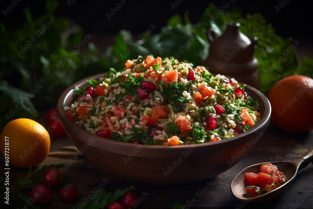 Fresh and Vibrant Tabbouleh Salad: Healthy Mediterranean classic dish. AI generated Fresh and Vibrant Tabbouleh Salad: Healthy Mediterranean classic dish. AI generated