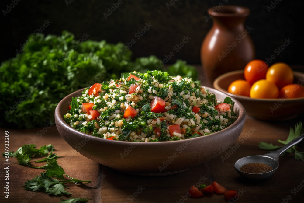 Fresh and Vibrant Tabbouleh Salad: Healthy Mediterranean classic dish. AI generated Fresh and Vibrant Tabbouleh Salad: Healthy Mediterranean classic dish. AI generated