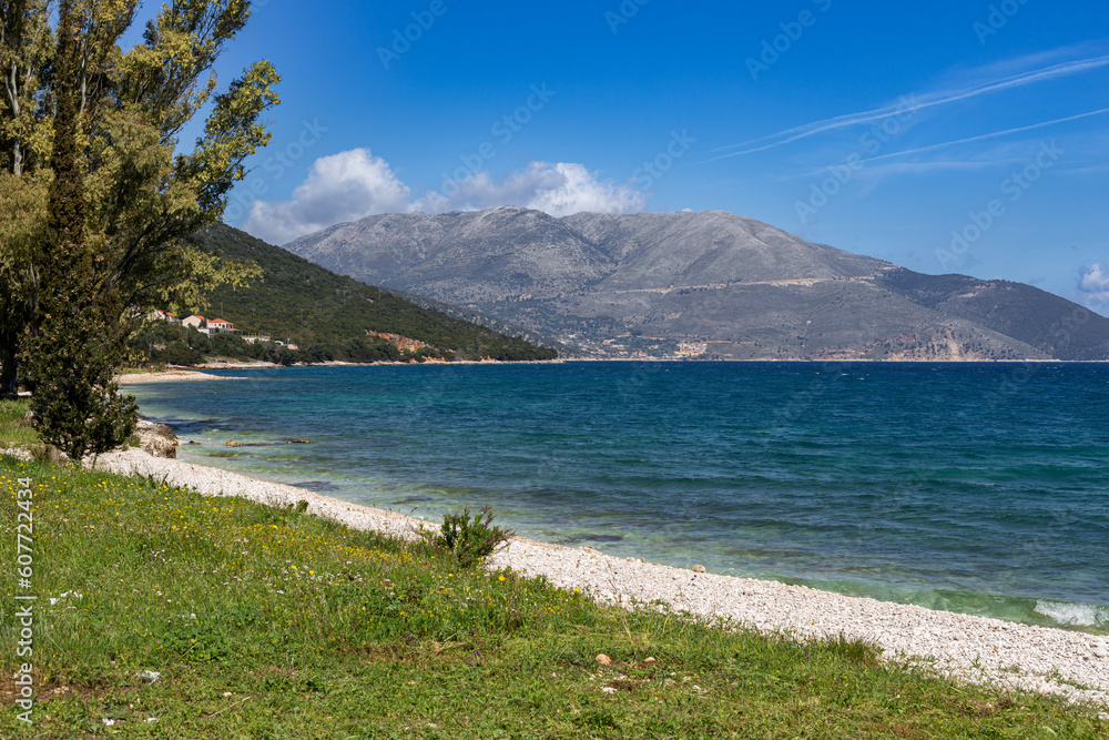 Deserted beach on a spring, sunny day (Ionian island Kefalonia, Greece)