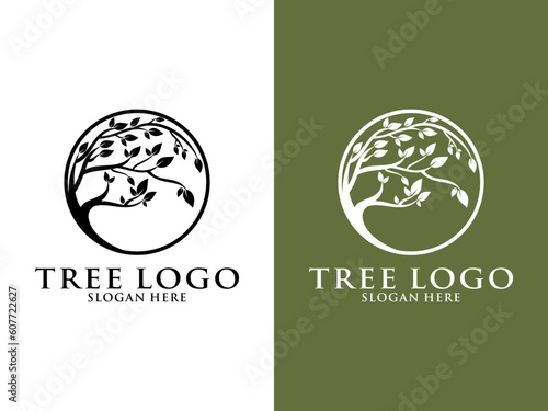 Tree Logo vector, Circle Tree Logo design template