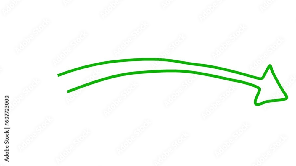 Animated linear symbol of arrow is drawn. Hand drawn green arrow points ...