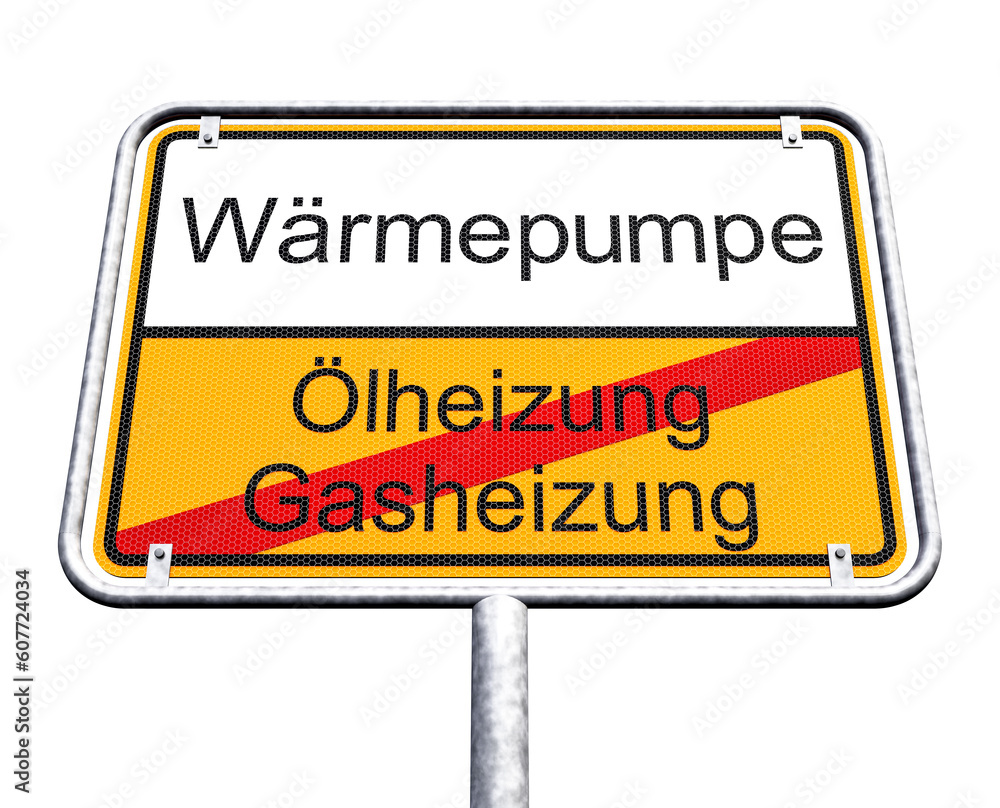 3d Illustation - Ortsschild - Ortstafel - Gasheizung - Ölheizung - Wärmepumpe - Freisteller - Freigestellt 3d Illustation - Ortsschild - Ortstafel - Gasheizung - Ölheizung - Wärmepumpe - Freisteller - Freigestellt