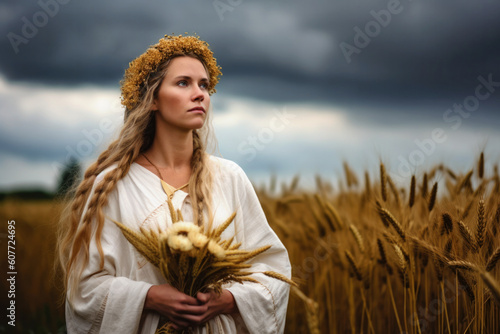 Photorealistic portrait of Ancient Greek Goddess Demeter or Ancient Roman Goddess Ceres (Generative AI) photo