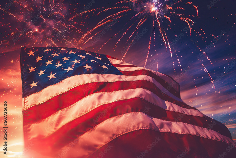 Fireworks in the colors of the USA flag. National celebration, July 4 ...