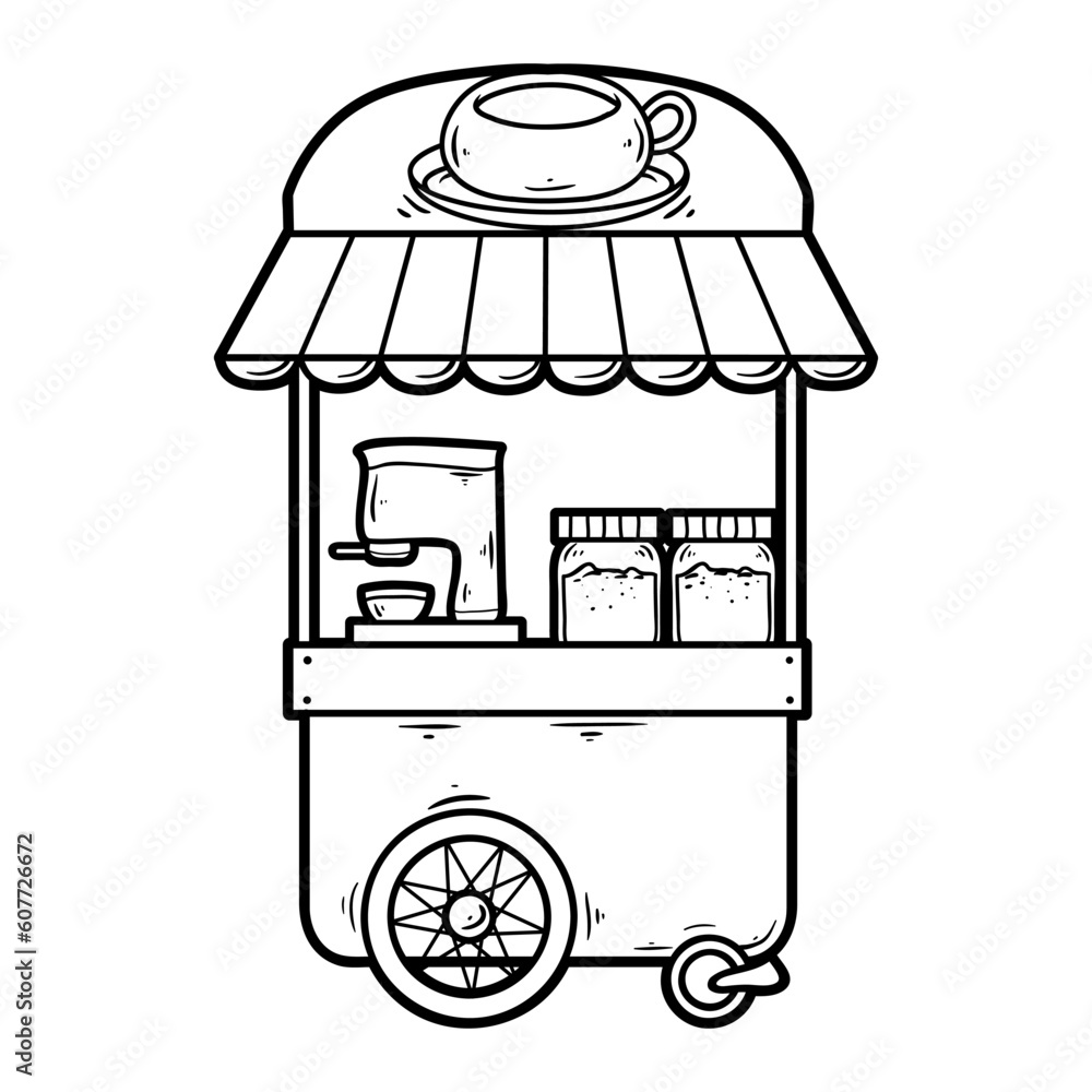 Coffee drink stand food hand-drawn outline sketch illustration Stock Vector  | Adobe Stock