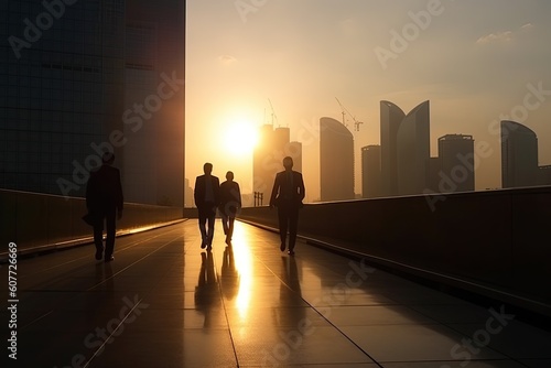 Silhouette of business people walking in the city, AI, created with AI, Generative AI