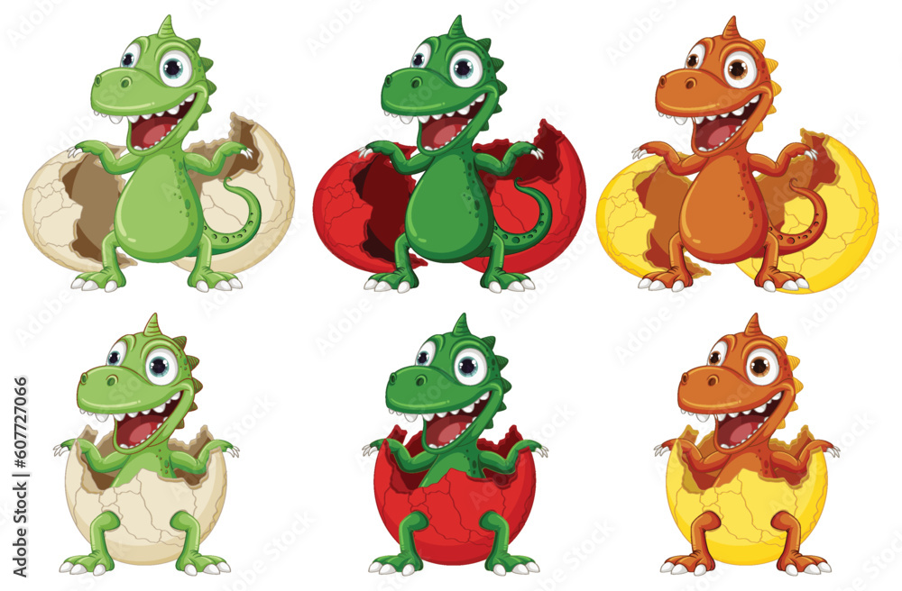 Fototapeta premium Set of dragon hatching egg