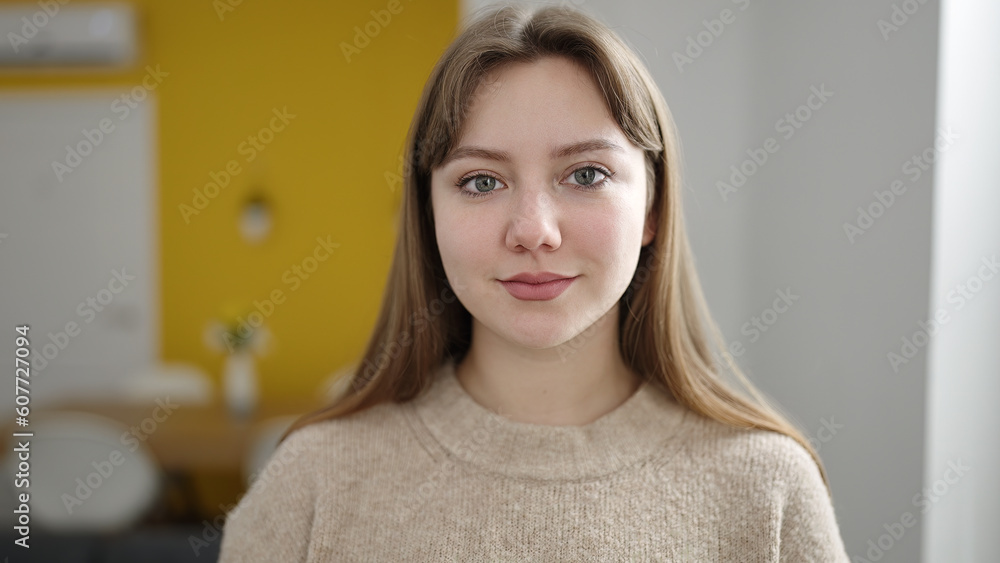 Young blonde woman smiling confident standing at home Young blonde woman smiling confident standing at home