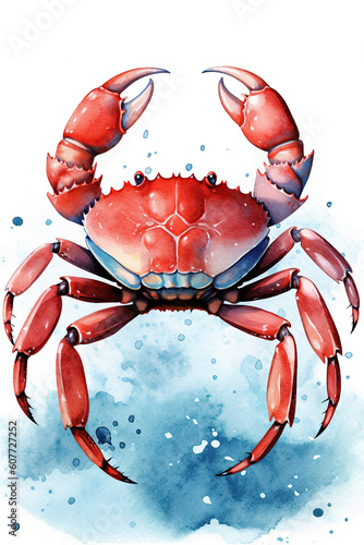 Coastal Crab watercolor clipart cute isolated on white background