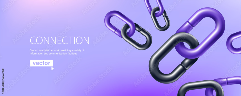 Blockchain link banner in 3D cartoon plastic style. Realistic vector render. Crypto currency template. Hyperlink web design. Blockchain link banner in 3D cartoon plastic style. Realistic vector render. Crypto currency template. Hyperlink web design.