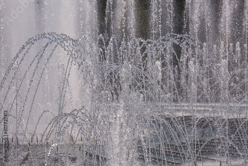 Light and music fountain on a spring morning. Natural Museum-reserve 