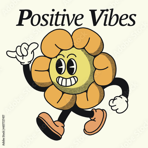 Positive Vibes With Sun Flower Groovy Character design