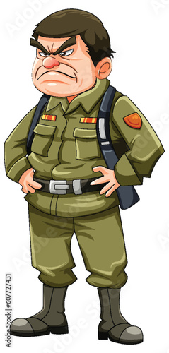 Grumpy army officer cartoon character