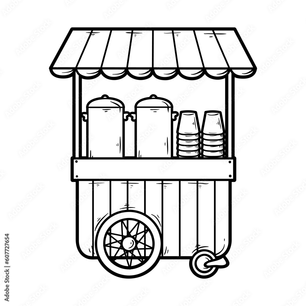 Hot chocolate drink stand food hand-drawn outline sketch illustration Hot chocolate drink stand food hand-drawn outline sketch illustration
