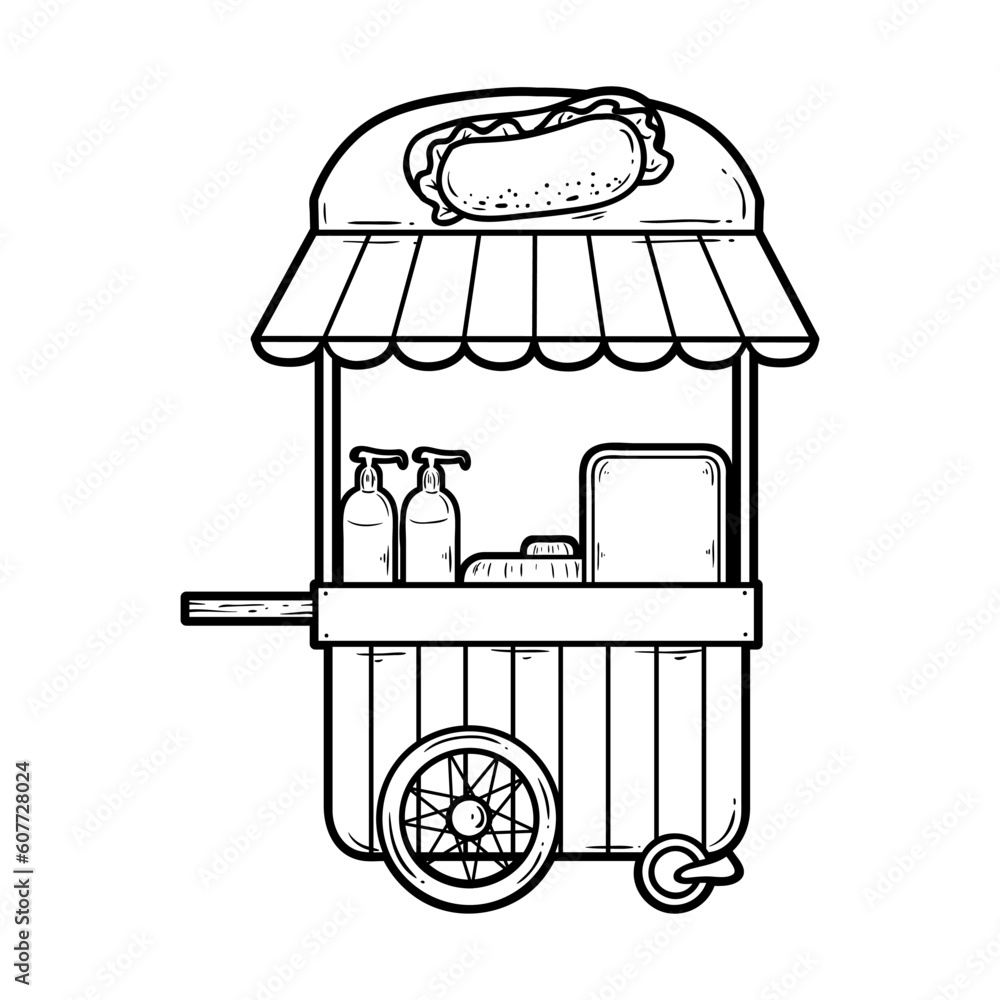 Hot dog stand food hand-drawn outline sketch illustration Hot dog stand food hand-drawn outline sketch illustration