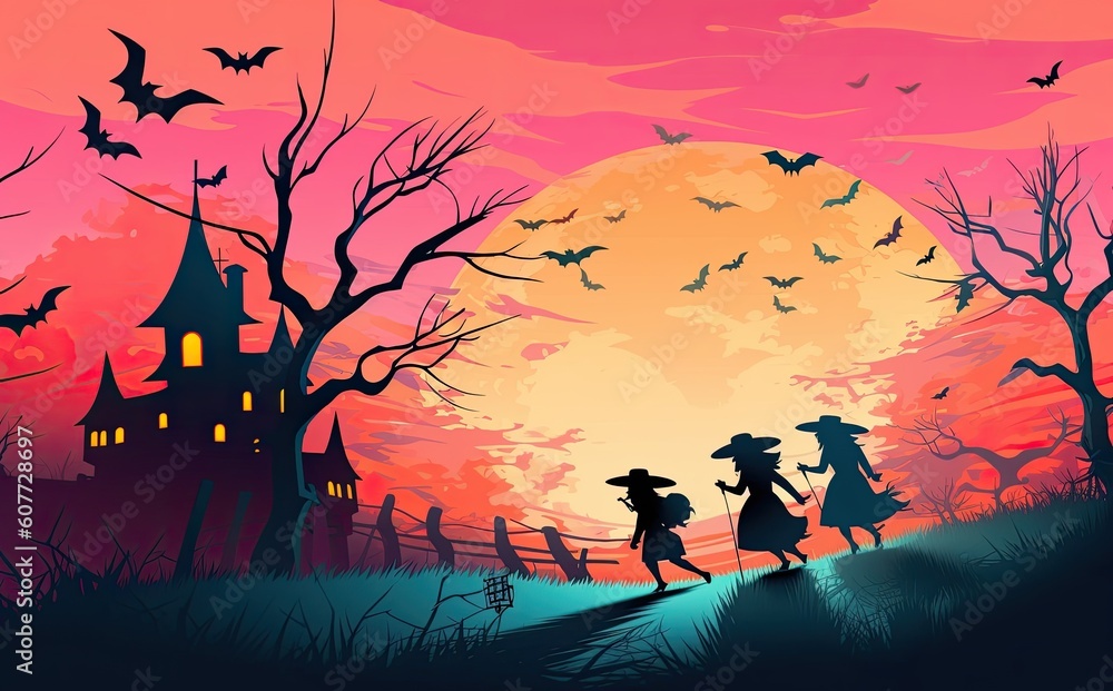 halloween background For posters, banners, eerie landscapes of night fantasy forests.