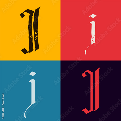 Gothic style letter J logo. Calligraphy uppercase and lowercase letters. Antique vintage blackletter vector set.