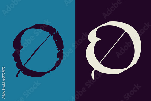 Number 0. Zero sign logo in Gothic style. Calligraphy letters. Antique vintage blackletter vector emblems set.