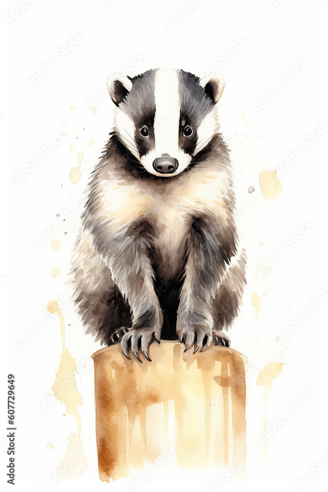Obraz premium Badger watercolor clipart cute isolated on white background