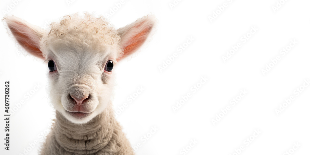 Fototapeta premium Cute baby lamb isolated on a white background. Generative AI