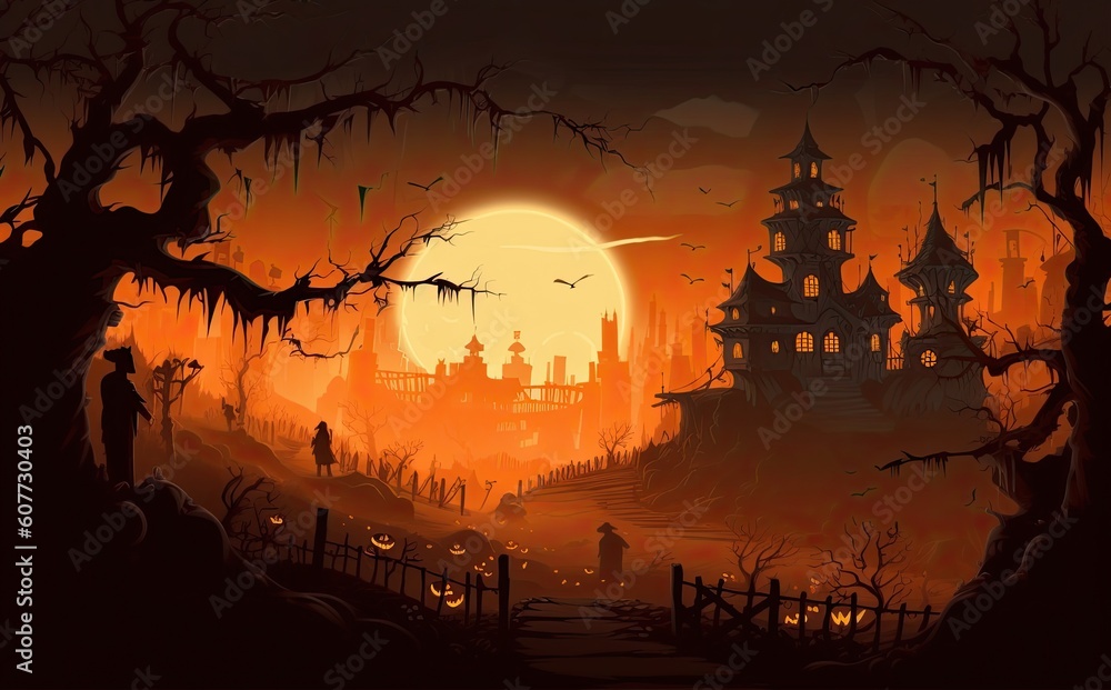 halloween background For posters, banners, eerie landscapes of night fantasy forests.