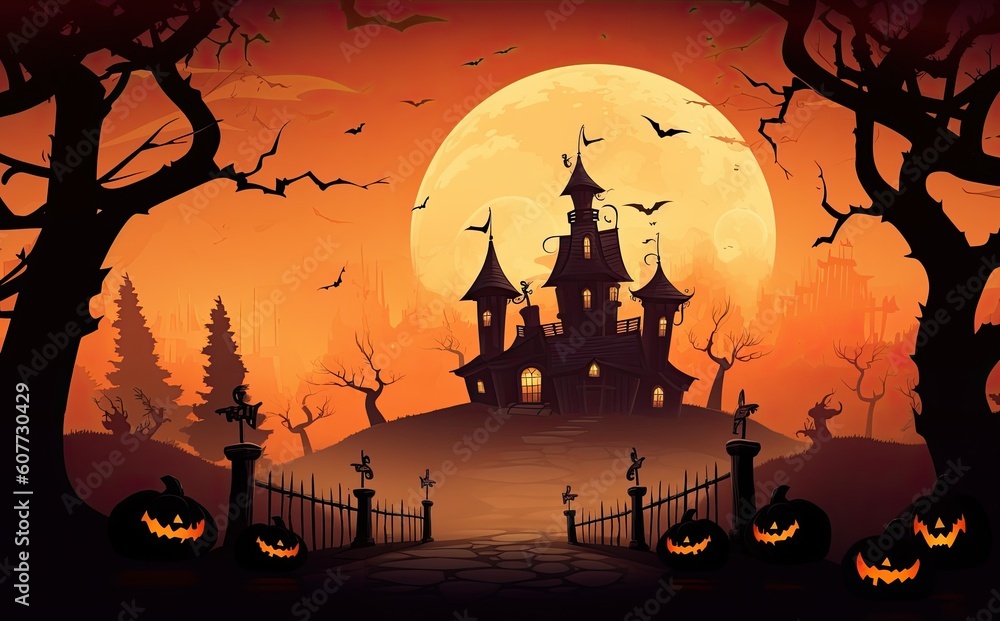 halloween background For posters, banners, eerie landscapes of night fantasy forests.