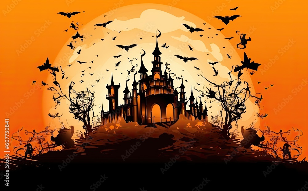 halloween background For posters, banners, eerie landscapes of night fantasy forests.