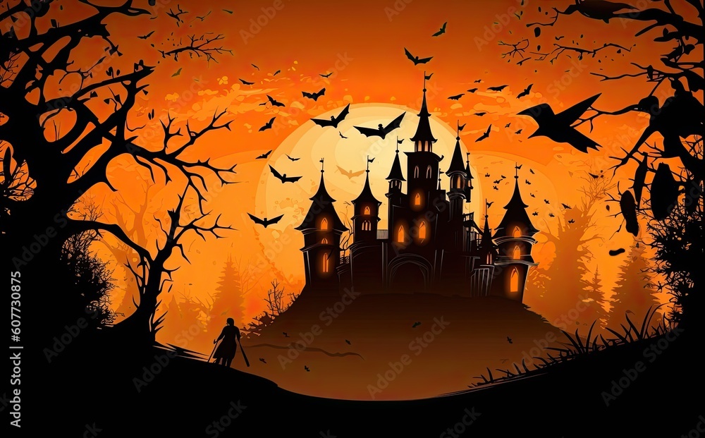 halloween background For posters, banners, eerie landscapes of night fantasy forests.